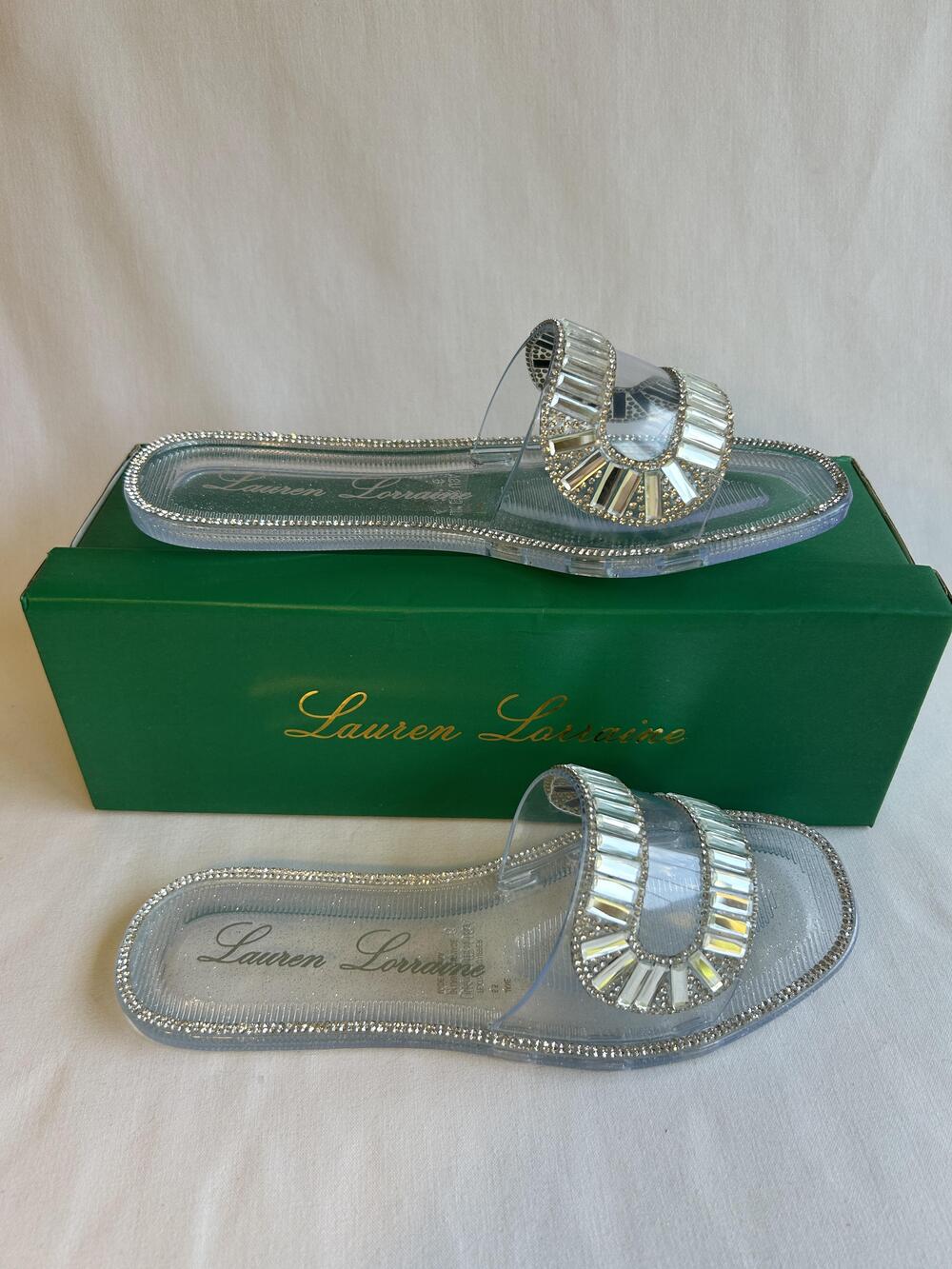 Lauren Lorraine Sandals Womens Size 6.5 Clear Jane Slide Rhinestone Jelly PVC